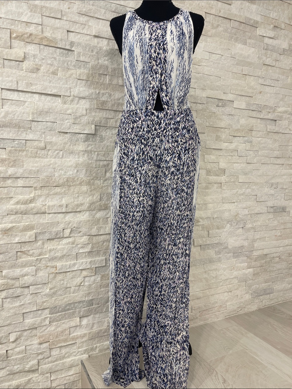 Reiss Blue and White Printed Jumpsuit